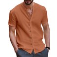 thumbnail image 1 of UKAP Mens T Shirt Stand Collar Tops Short Sleeve Shirts Solid Color Vacation Tee Orange M, 1 of 2