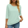 thumbnail image 5 of felwors 3/4 Length Sleeve Womens Tops Casual Loose Fit Crewneck T Shirts Cute Solid Three Quarter Length Tunic Tops Light Blue, XXL, 5 of 6