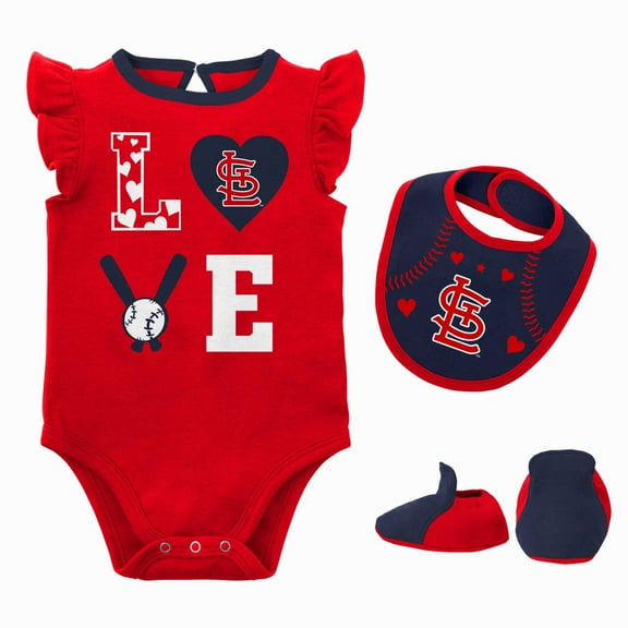 Newborn & Infant Red/Navy St. Louis Cardinals Three-Piece Love of Baseball Bib Bodysuit & Booties Set