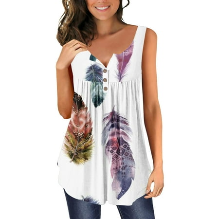 

koaiezne Fit And Flare Shirts For Women Casual Print Sleeveless Button Tank Fahion Ladies Flowy Tunic Tops Comfy Cute Summer Top Blouse Camisole Bra Cardigan Women Dressy