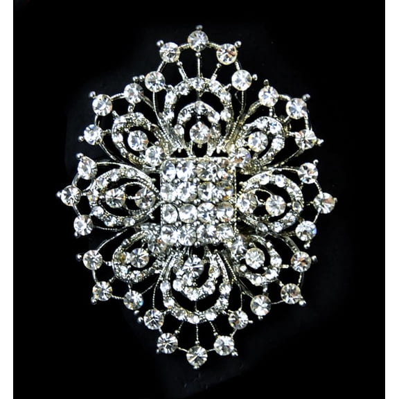 Belagio Rhinestone Metal Brooch, Oval, Silver- Sewing Fasteners