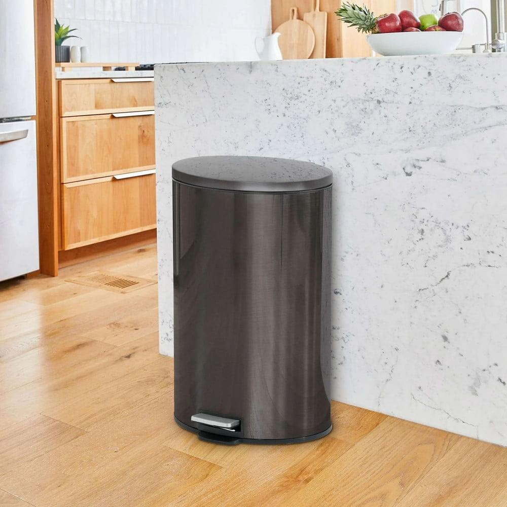 Better Homes & Gardens Kitchen Trash Can, 10.5 Gallon Stainless Steel Oval Step Garbage Bin with Soft Close Lid, Black