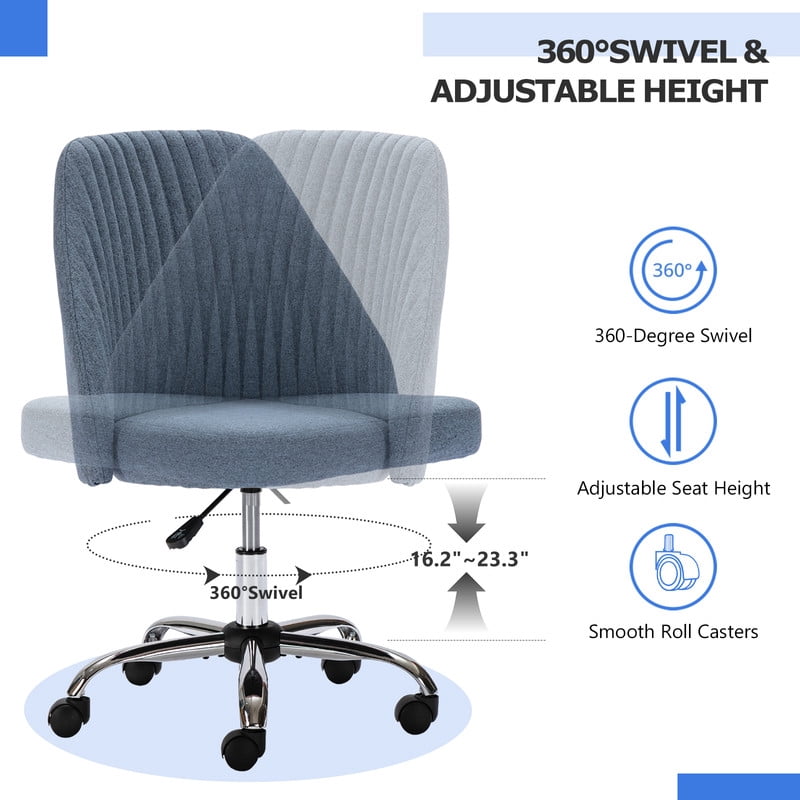 TINKLE WELL Modern Office Desk Chair, Rolling Vanity Swivel Task Chair with Wheels, Stylish Comfortable Armless Backrest for Home, Bedroom, Office, Study, Blue