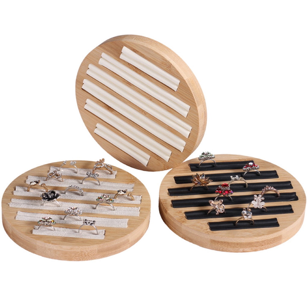 Round Ring Holder Jewelry Display Tray Wood Rhinestones Box Vintage