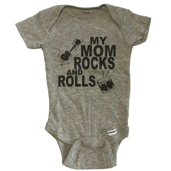 My Mom Rocks And Rolls Music Baby Bodysuit - Grey