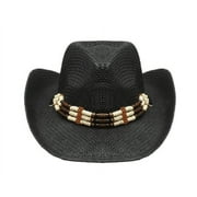 BLACK COWBOY Straw HAT with Beads Cowboy Cowgirl Men or Women Lightweight Western Hat Farmer