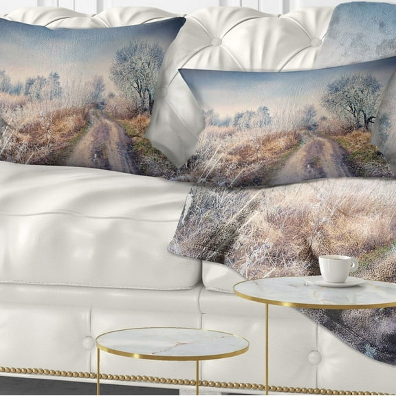 Designart First Frost in Forest - Landscape Photography Throw Pillow - 12x20