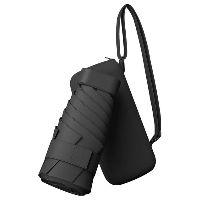 ManxiVoo Compact Travel Umbrella with Pouch Lightweight Windproof Portable Sun Rain Parasol Black