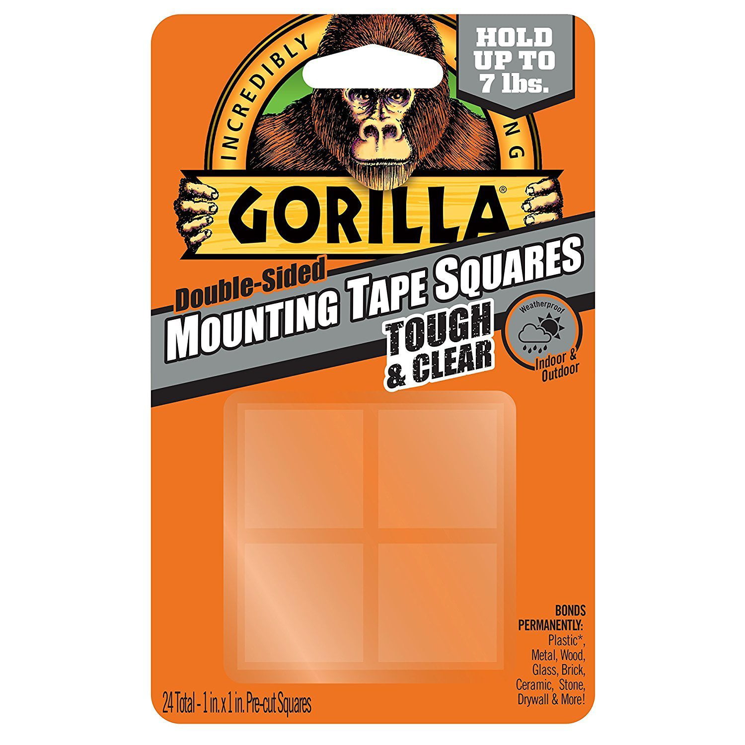 Gorilla Tough & Clear Double Sided Tape Squares, 24 1 Pre-Cut Mounting  Squares, Clear, (Pack of 6)