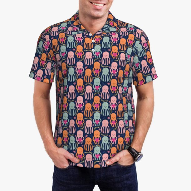 Balery Octopus in love Camisa Polo de Hombre con Estampado, de Manga Corta y Tejido Medio, Camisa Tipo Golf Polo-XX-Large