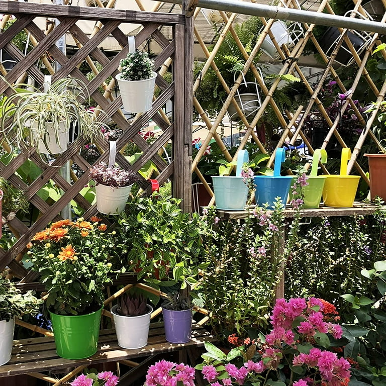 Scheam 8 Pcs 4 Hanging Planters Outdoor Rainbow Planter Colorful Flower Pots Metal Iron Rail Planters Balcony Planter Garden Deck Railing Plant
