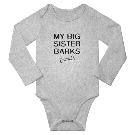 

My Big Sister Barks Cute Baby Long Sleeve Jumpsuits Boy Girl Clothes (Gray 12-18M)