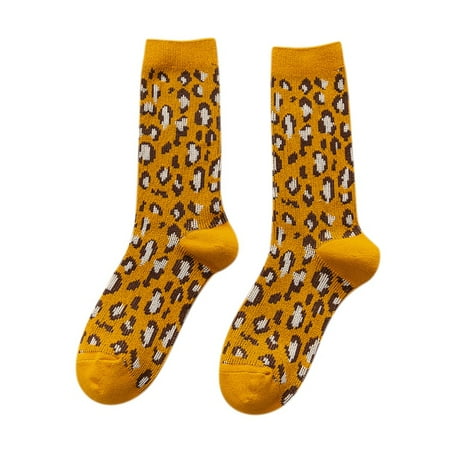 

Women Socks 1 Pair Long Cotton Leopard Print Socks Women Printed Novelty Lady Socks Yellow