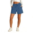 thumbnail image 7 of Hueook Stretch Loung Shorts Casual Shorts Women's Solid Color Elastic Denim-like Double Pocket Shorts Fitness and Casual Leggings Cropped Shorts Blue 2X, 7 of 7