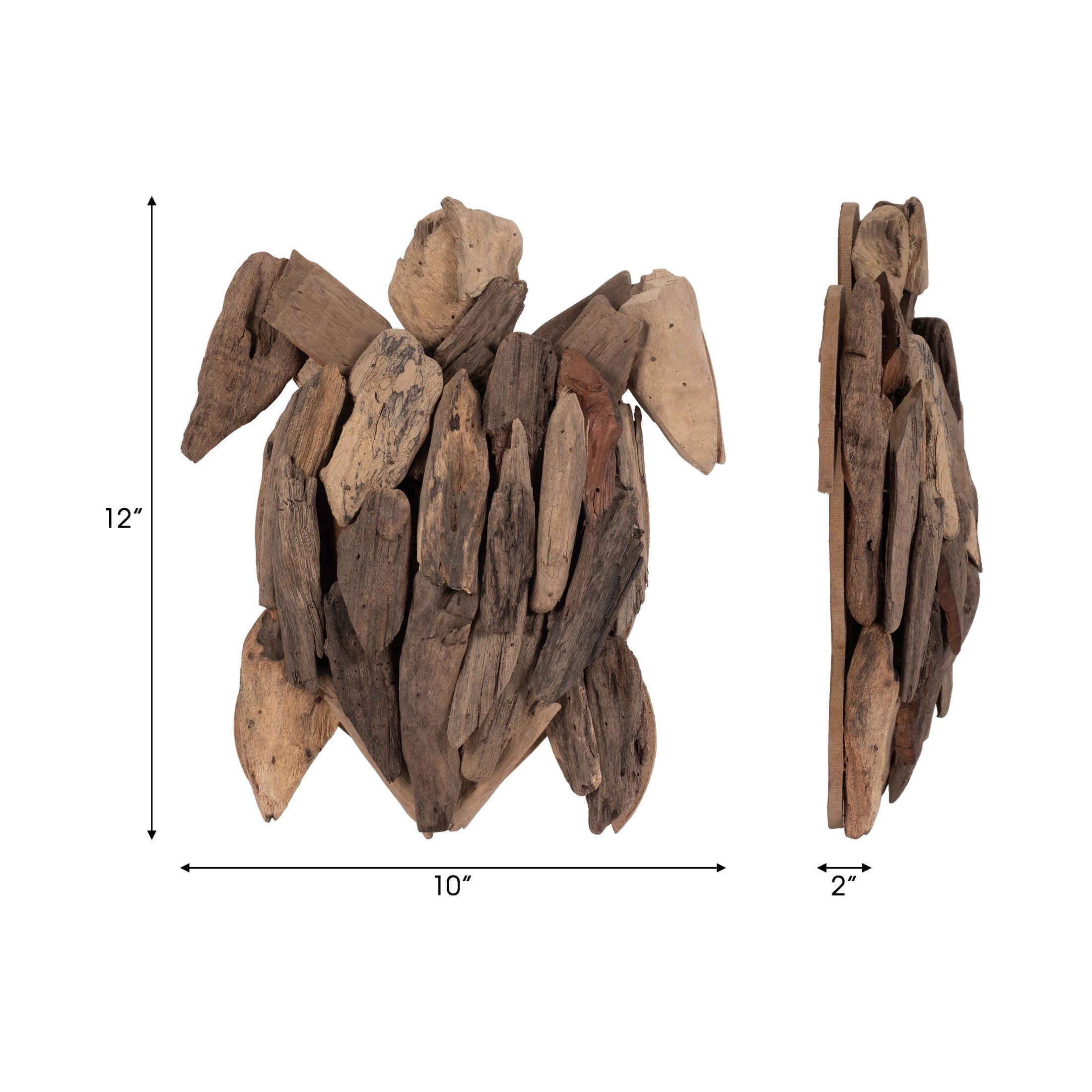 Driftwood Turtle Figurine Sculpture for Home Decor - Decorative Statue for Bathroom, Office, and Living Room Styling - Coastal Accent for Entryway and Bedroom Wall Decor - 12", Brown