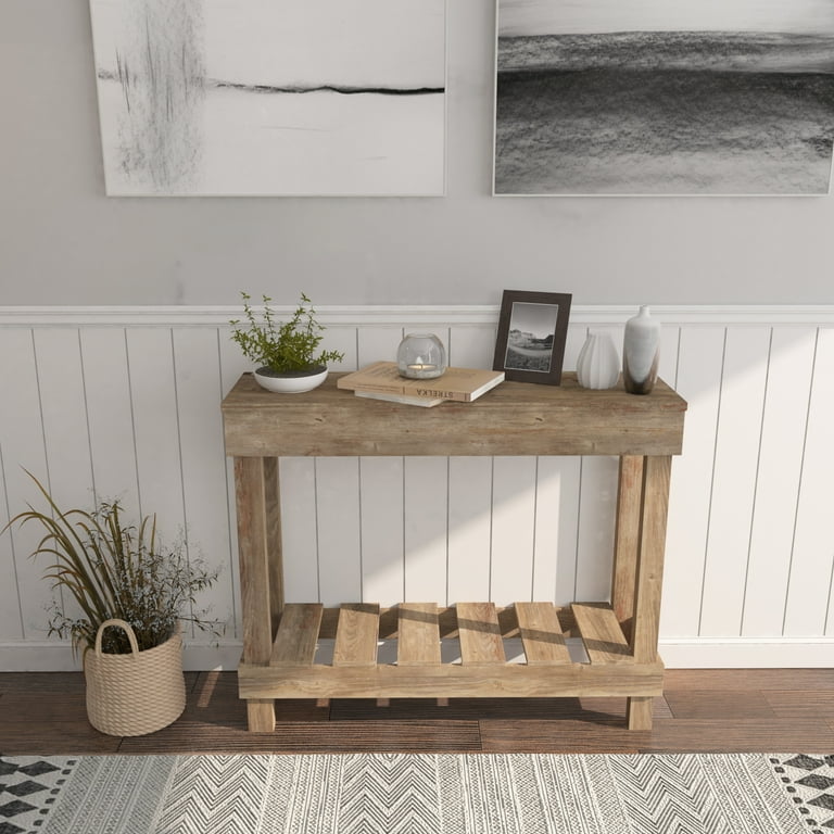 Woven Paths Farmhouse Rustic Wood Small Entryway or Living Room Sofa Table Brown