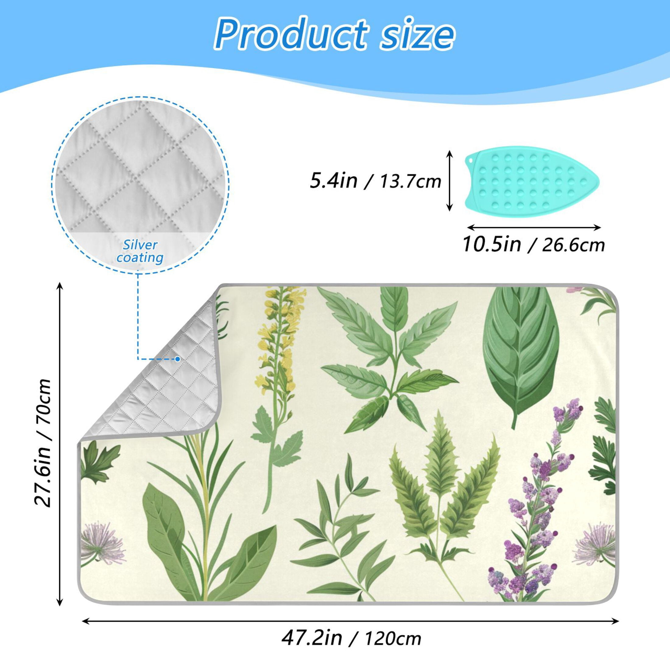 Herb Leaves Flowers Ironing Mat Blanket Portable Travel Ironing Pad Heat Resistant Pad 47.2" x 27.6”