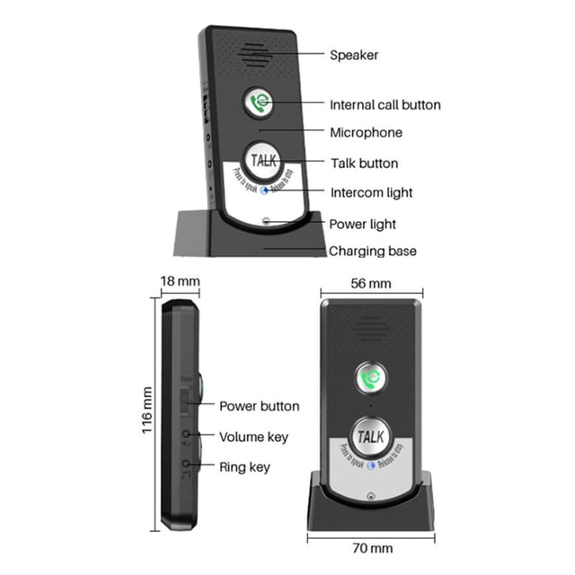 2 Pack Intercoms Wireless for Home Voice Bidirectional Caller Home Ultra Long Distance Portable Wireless Voice Interphone Elderly Caller Room to Room Communication Intercom Two Way Ringtone