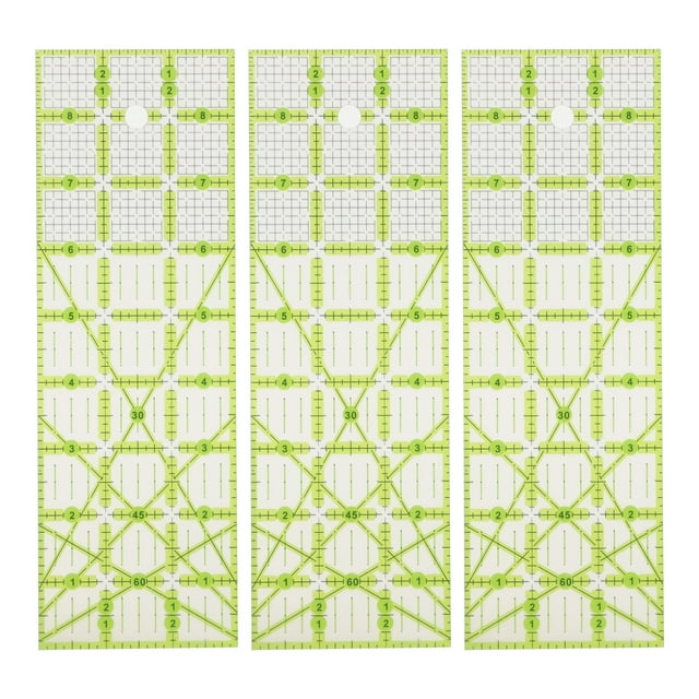 Regla para acolchar, 9 pulgadas, rectángulo grande, escala en pulgadas, líneas de guía verdes, reglas de costura transparentes acrílicas para proyecto de costura, 3 uds.