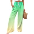 thumbnail image 6 of Women’s Wide Leg Pants Gradient Print Casual Drawstring Waist Beach Pants with Pockets, Loose Fit Lightweight Womens Summer Pants, Green, S, 6 of 7