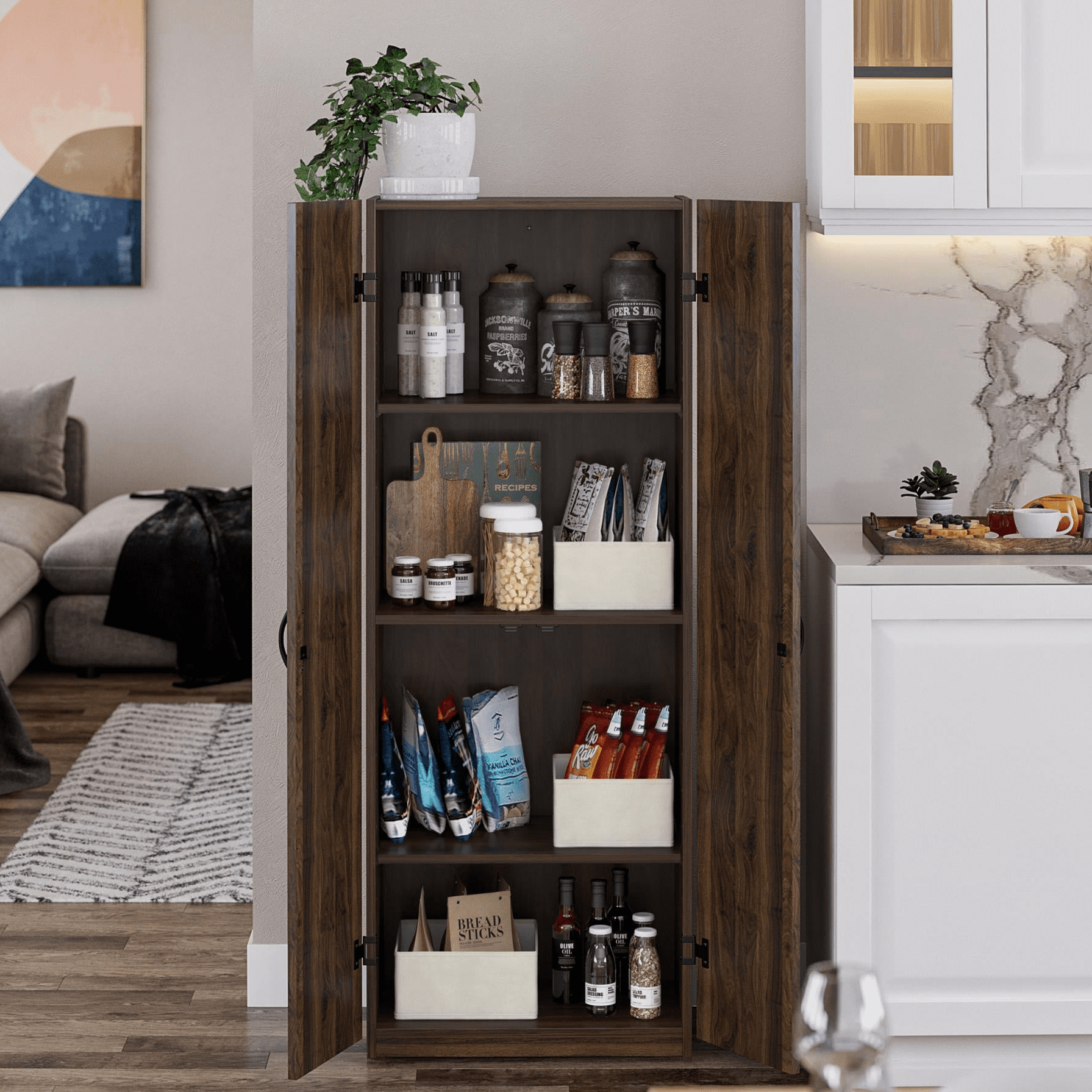 Mainstays 60" 2 Door Storage Cabinet, Walnut