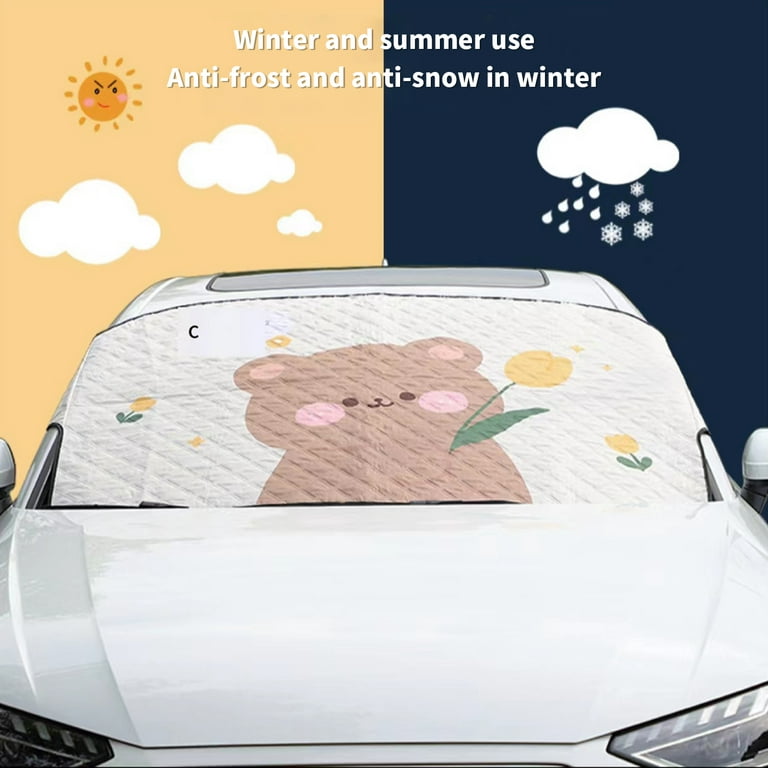 Mightlink Windshield Snow Cover Dustproof Sun-resistant Anti-Frost  Universal Cartoon Rabbit Car Winter Windscreen Ice Cover Guard for Auto 