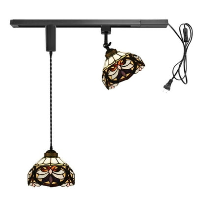 KAYYELAMP 1x Plug in Cable Track Rail, 1X Adjustable Cord, 1x Adjustable Angle Multi-Color Handmade Glass Shade Tiffany H-Type Track Lighting Fixture for Kitchen Loft(No Bulb)