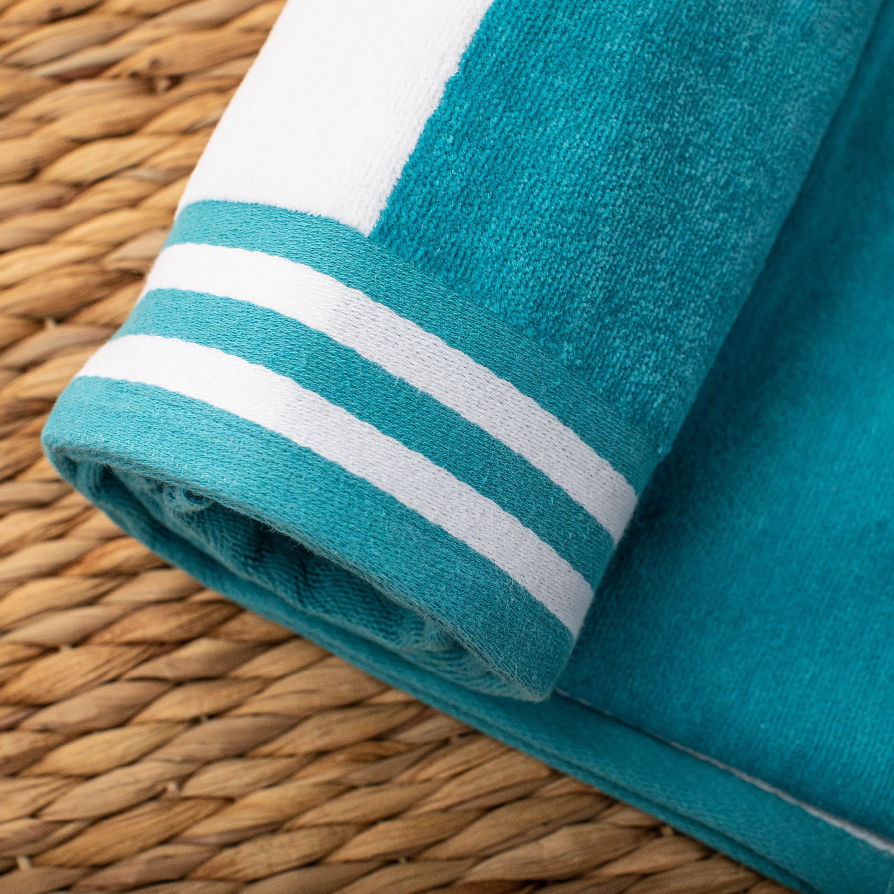 Superior Cabana Striped 1-Piece Oversized Cotton Beach Towel, Turquoise