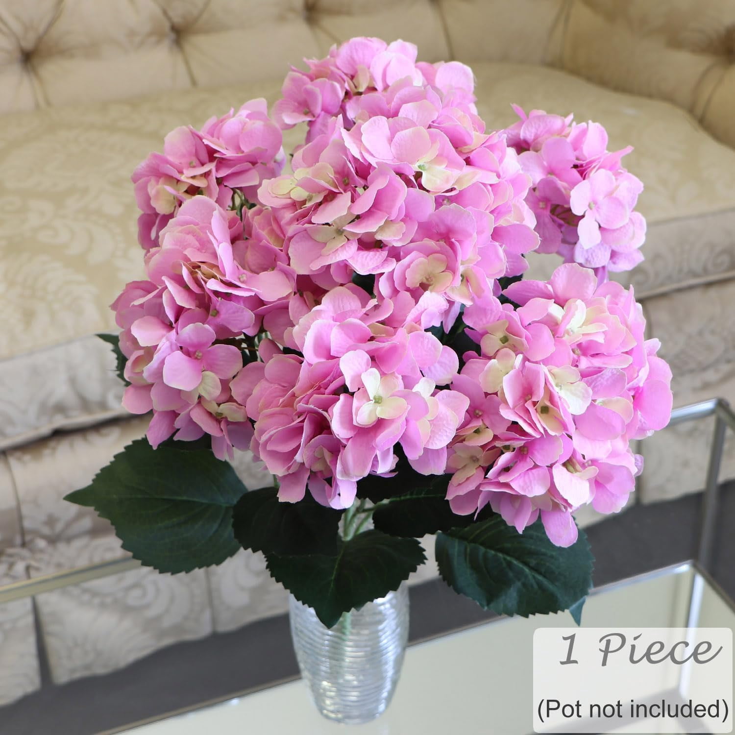 20-Inch Hydrangea Bush with 7 Heads Pink – Artificial Silk Flower Bouquet for Home, Wedding & Event Décor