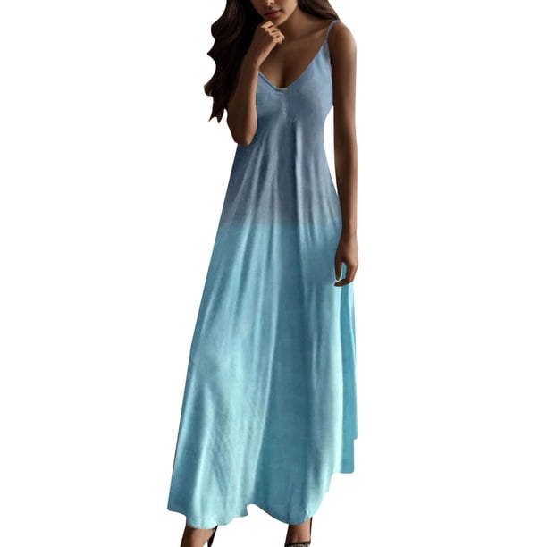 Vestido largo sin mangas con cuello en V informal para mujer - Vestido sin mangas estampado de poliéster para el día a día/la playa - Tallas S-XXXXXL, lavado a mano
