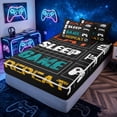 thumbnail image 3 of meiyoeat Graffiti Gamer Quote Zipper Full Size Comforter Sets with Fitted Sheet and 2 Pillowcases for Kids Boys, Game Controller Zipper Bedding Set for Bedroom, Black, Gamepad ReversibleB, 3 of 6