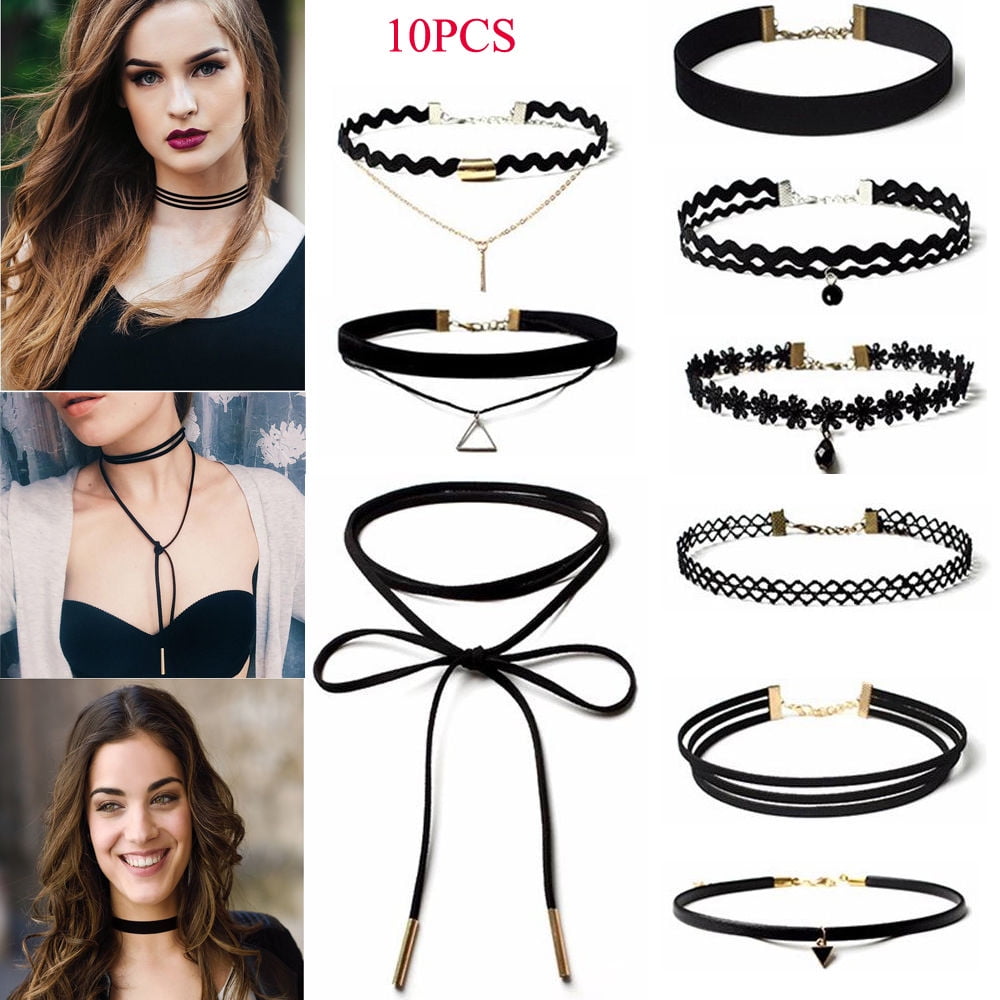 Becoler 12 Pieces Choker Necklace Set Classic Gothic Tattoo Lace Choker for Teen Girls Womens 