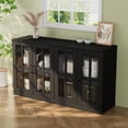 thumbnail image 6 of RichYa Kitchen Pantry Cabinet Set of 4,111" W Buffet Sideboard Coffee Bar with Glass Door Hutch,Modular Storage Cabinets with Shelves & Drawers for Dining Room,Black(DGGD), 6 of 10