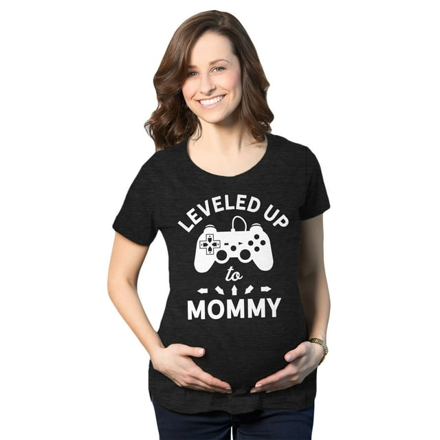 Maternity Leveled Up to Mommy T Shirt Cute Pregnancy Video Game Tee (Heather Black) - 3XL