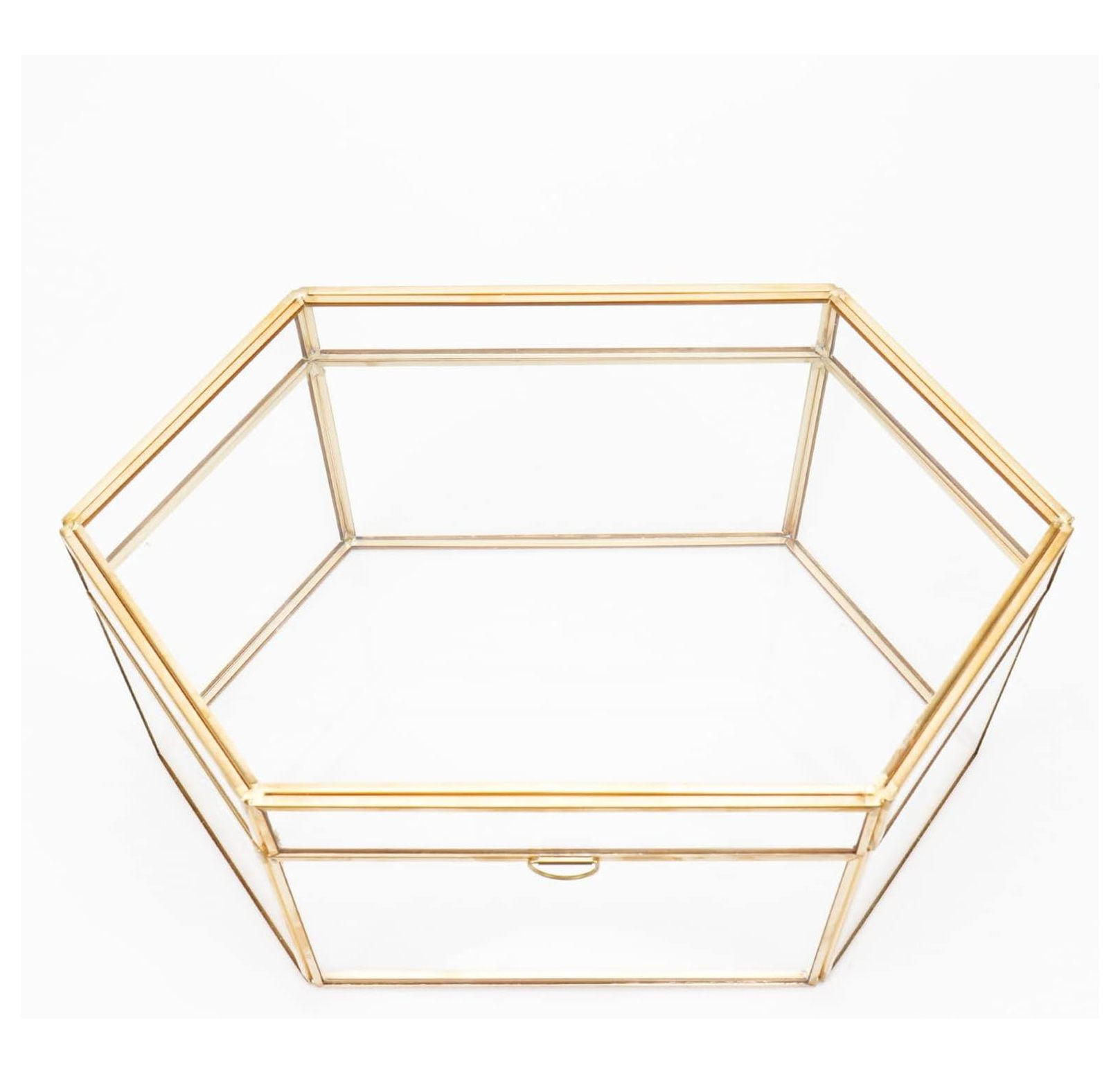Glass Card & Gift Box for Weddings - Golden Brass Geometric Box for Birthday, Baby Shower, Graduation, Bridal Shower Gifts & Cards - Full Opening