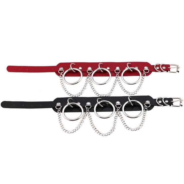 Collier Ras du Cou Réglable Chaîne Multicouche Pendentif Femme Ras du Cou en Cuir PU Collier Punk O Ring pour Fille Femme