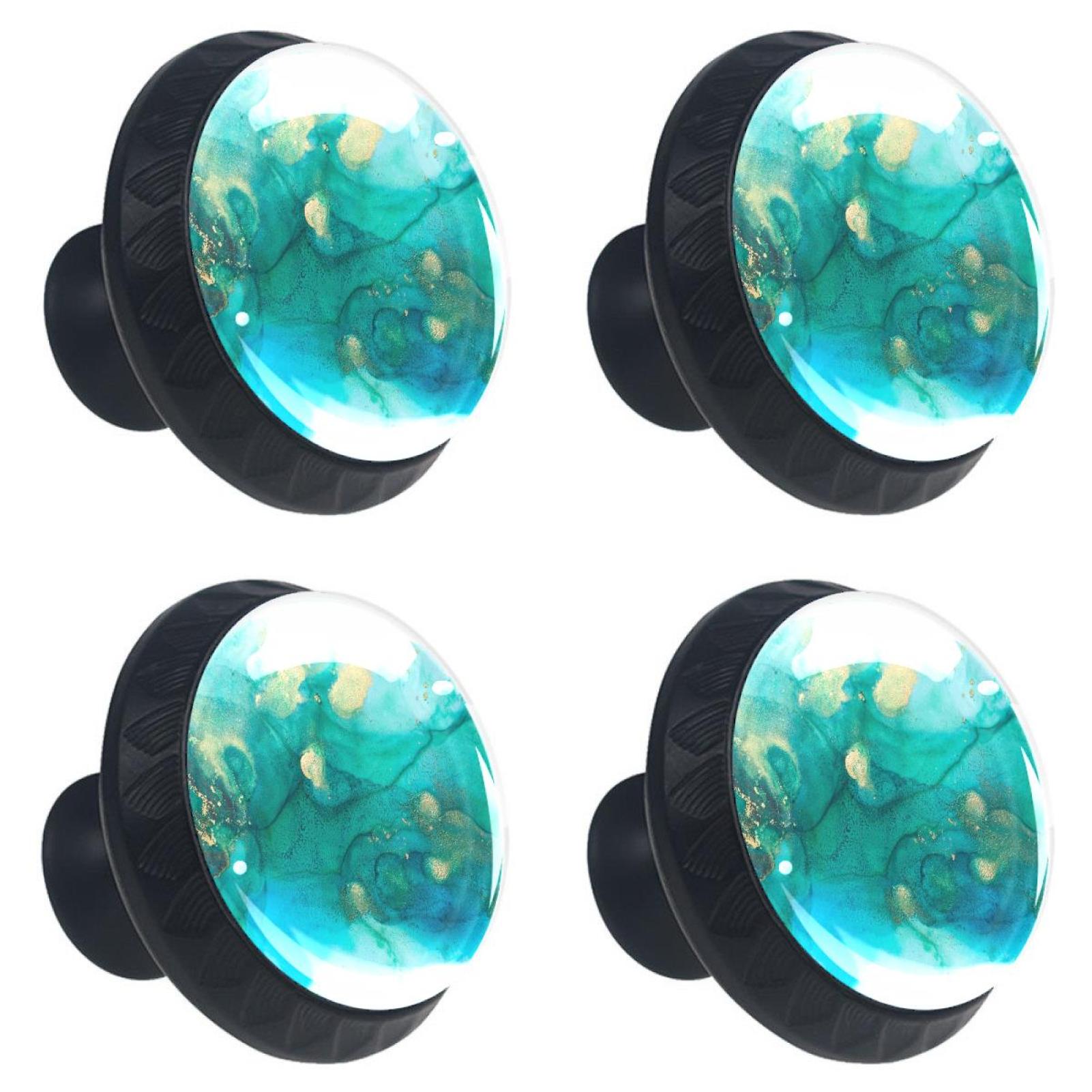 Ownta Alcohol Ink Black Round Glass Drawer Handles Knobs Pulls With