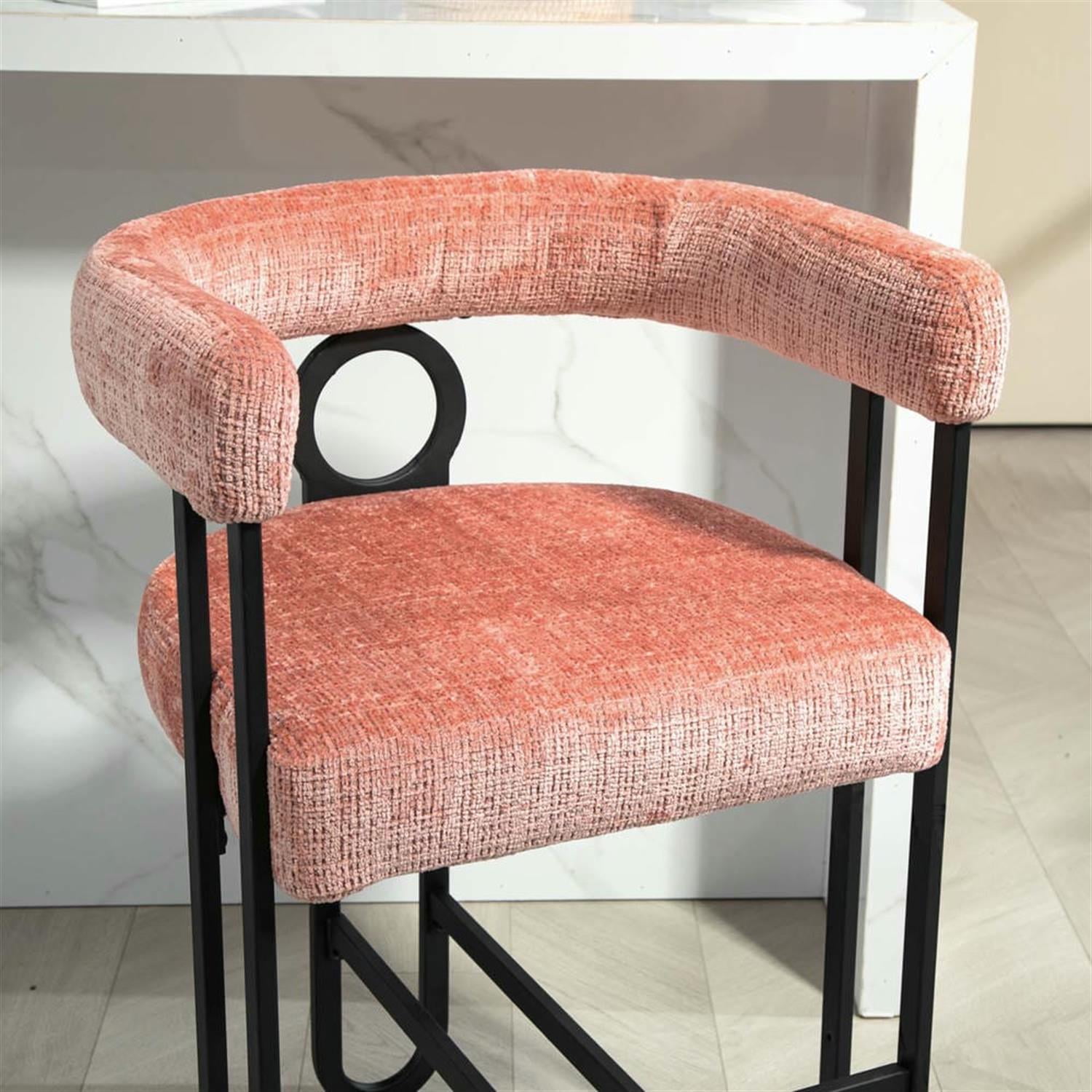 Demi Bonn 34" Counter Height Bar Stools Set of 2, Upholstered Barstools with Back, Kitchen Island Countertop Chairs for Dining Room, Pink