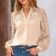 thumbnail image 2 of WMTBSRSW Womens Long Sleeve Shirts Trendy Lace Patchwork Dressy Blouse Lightwieght Work Casual Tops Beige Large, 2 of 9