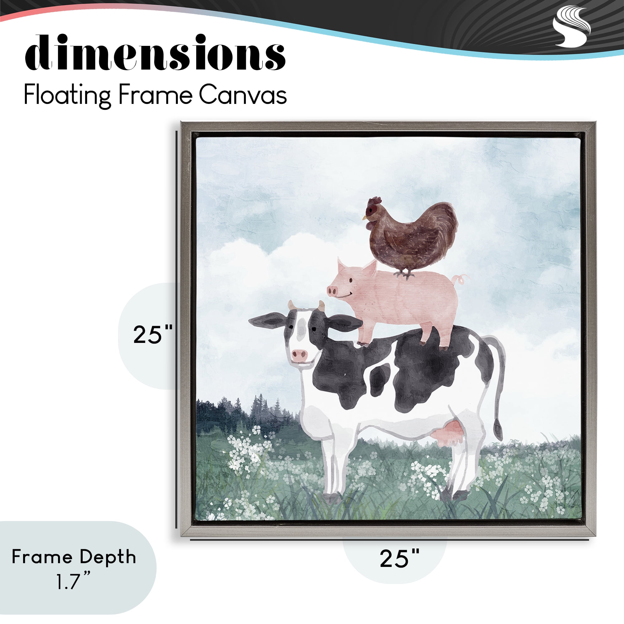 Stupell Industries Muted Stacked Farm Animals Gray Framed Floater Canvas Wall Art, design by Kim Allen