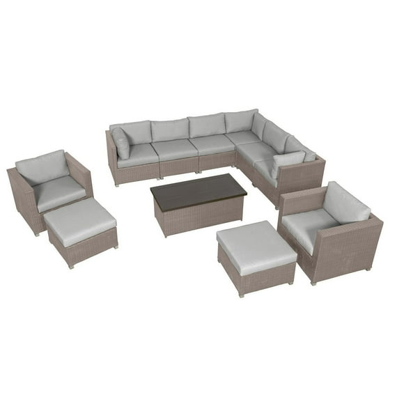Chambers Bay Collection 11-Piece Aluminum Patio Conversation Set with Grey Cushions