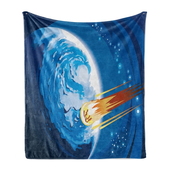 Fantasy Soft Flannel Fleece Throw Blanket, Space Comet Rushing to Planet Galaxy Cosmos Themed Stardust Illustration, Cozy Plush for Indoor and Outdoor Use, 60" x 80", Violet Blue Orange, by Ambesonne