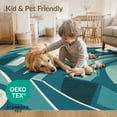 thumbnail image 4 of ODIKA 3'x5' Teal Dynamic Curved Lines And Shapes In A Washable Accent Rug Modern Graphic Design Ornamental Balanced Border Pet Friendly, Non-Shedding Mat for Bedside, Nursery Room, 4 of 7