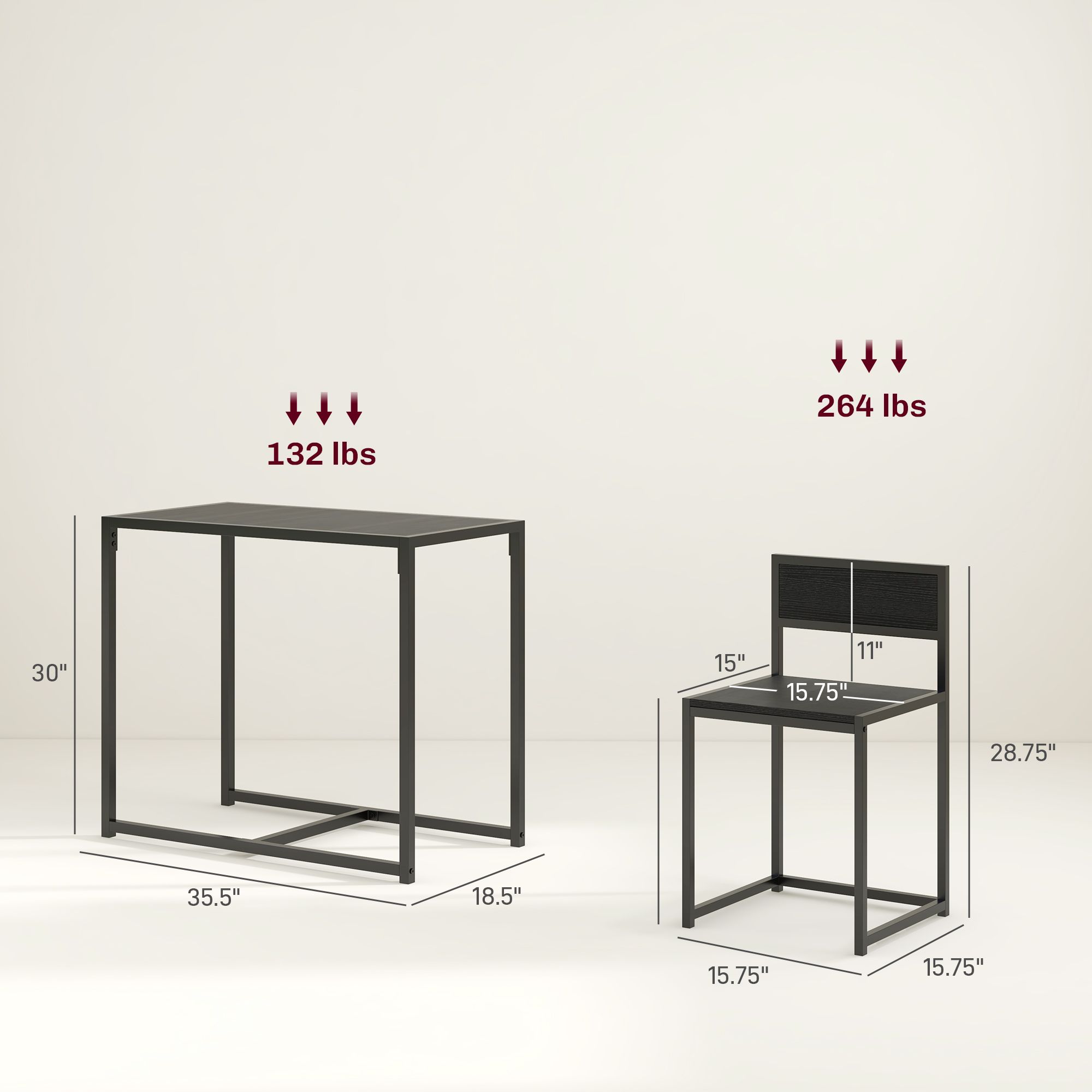 3-Piece Dining Room Set, Industrial Kitchen Table Set with Rectangular Table and 2 Dining Chairs, Black