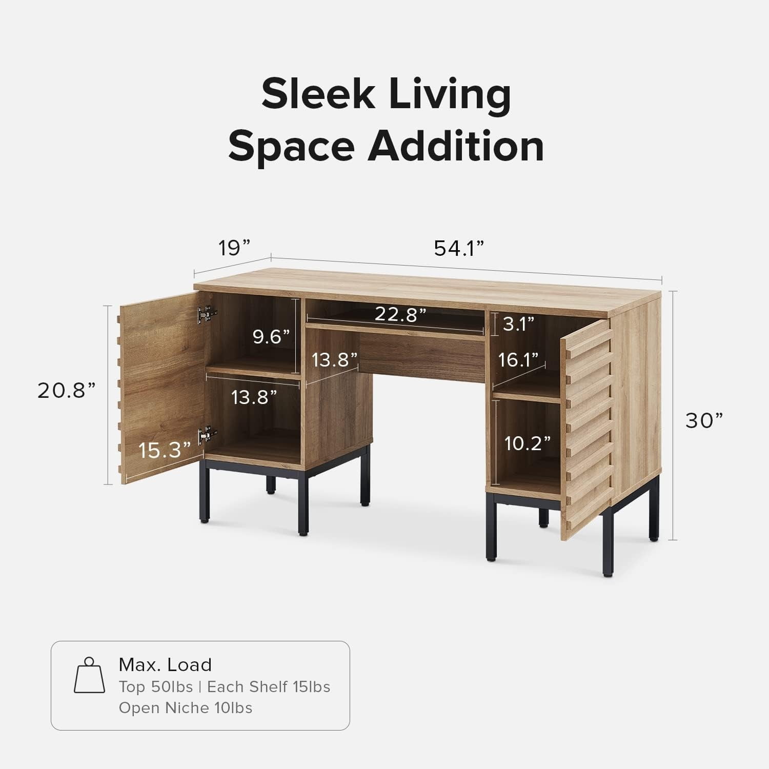 Mopio Norwin Executive Desk for Home Office, Industrial Farmhouse, Dual Cabinets, Metal Legs (Riviera Oak)