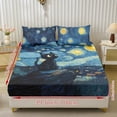 thumbnail image 2 of Xoenoiee Cat Starry Night Print 3 Piece Fitted Sheet Set for Kids & Teens, Soft Bedroom Decor, Deep Pocket Fitted Bottom Sheet with 2 Pillowcases, Machine Washable, Twin Size, 2 of 7