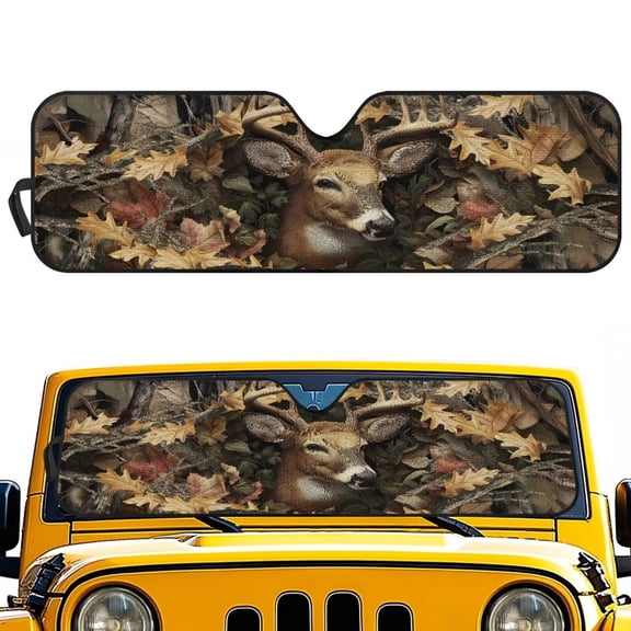 Uorisanigo Windshield Sun Shade, Camouflage Deer Hunter Car Sun Shade,52.95 in *16.14 in, Compatible with 2007-2024 Wrangler Rubicon Sahara TJ JK JKU 2 & 4 Door
