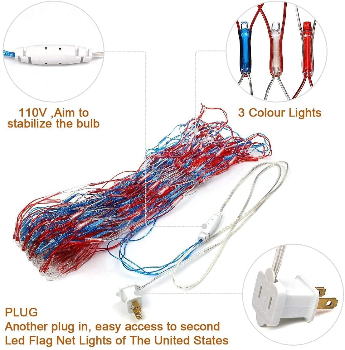 TAPLCVY American Flag 420 LED Net Lights, Independence Day Decorations, Waterproof IP44 Red White Blue Outdoor Mesh Lights for 4th of July Yard Party