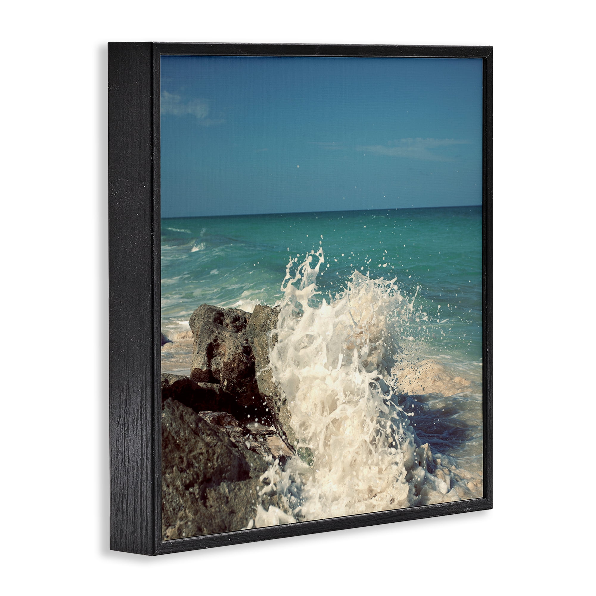 Stupell Industries Splashing Beach Spray Coastal Photography Black Framed Art Print Wall Art, 24 x 24