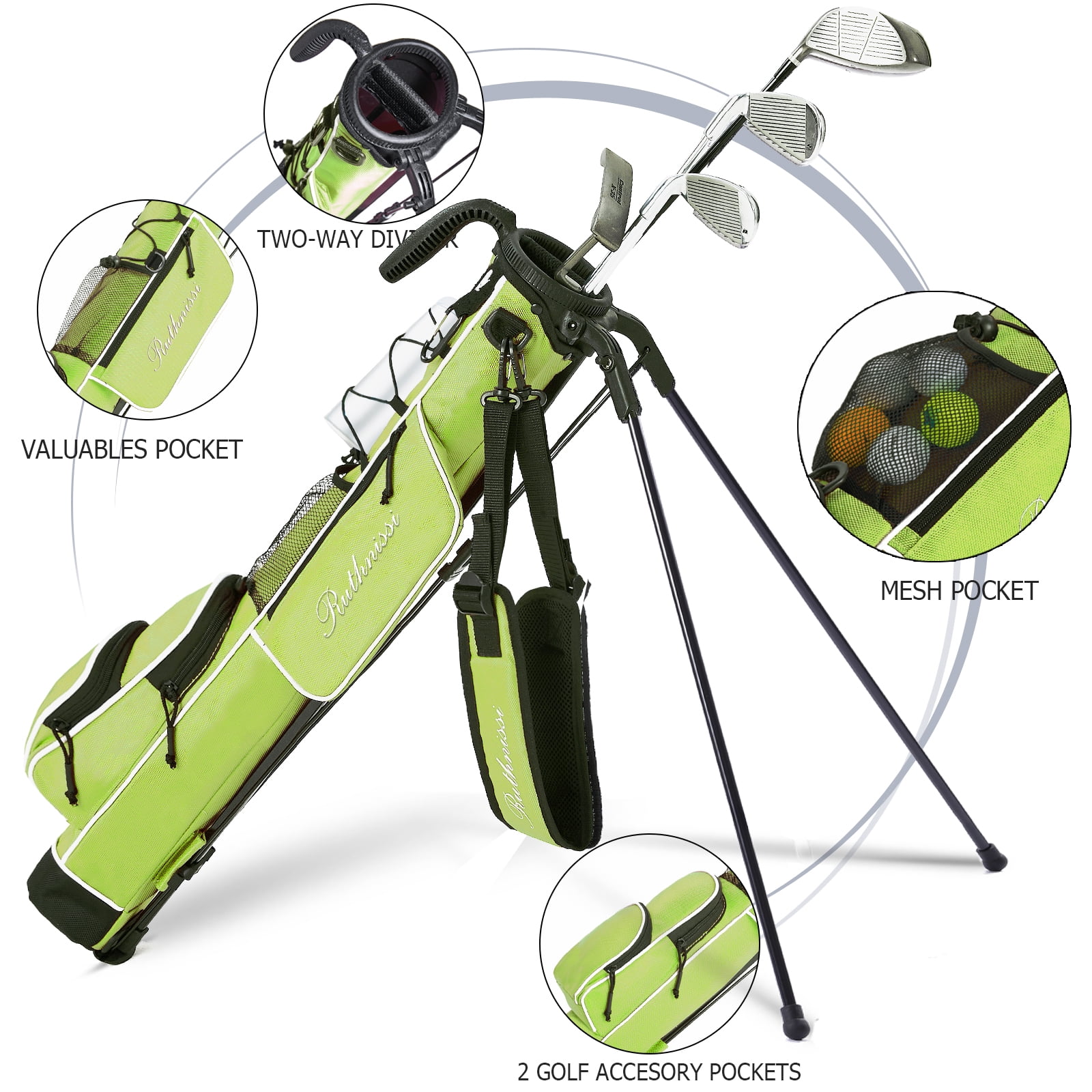 RUTHNISSI Golf Stand Bag, Lightweight Golf Easy Carry Bag with Padded Strap，Durable Pitch n Putt Golf Bag , Practice Ranger Sunday Golf Bag for Men&Women